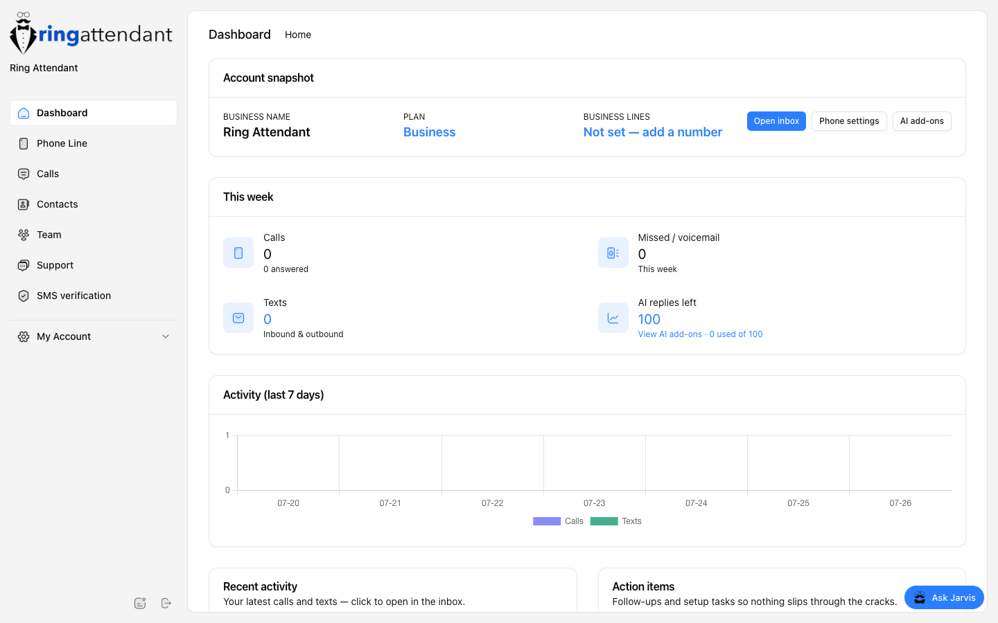 Dashboard overview after signing in